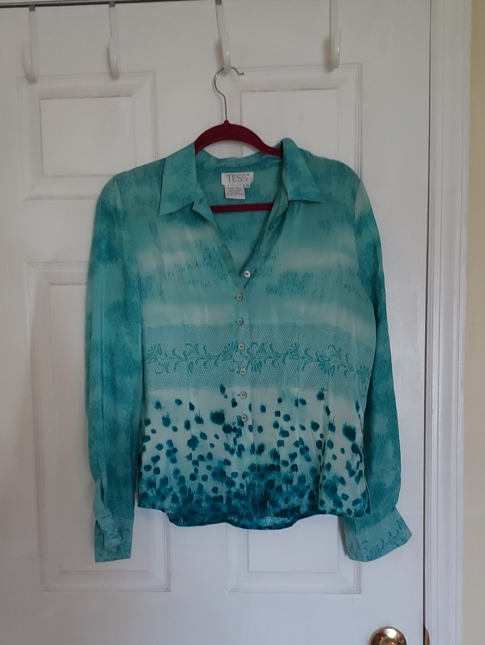 Womens 100% Silk Buttondown Shirt Aqua Size 10